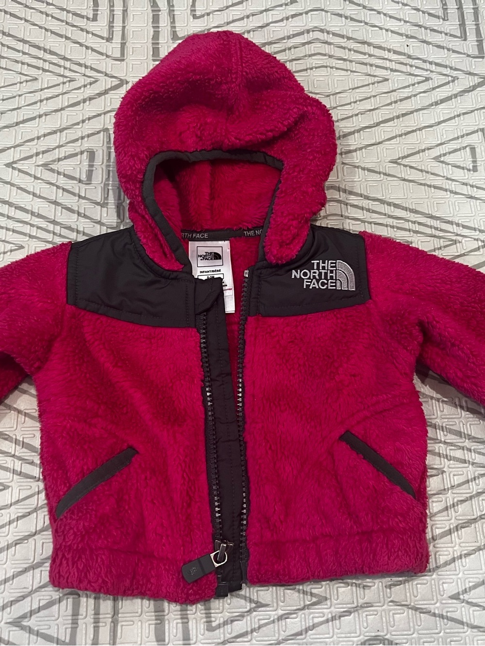 The North Face Infant Hooded Fleece Jacket - Hot Pink with Black Trim